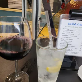 Wine, water  and another sign.