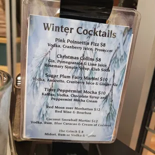 Signage on the table.