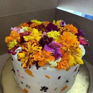 a cake decorated with flowers