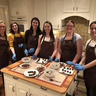 What a fun group! Bride and bridesmaids sharing a fun afternoon at Dallas Chocolate Classes.