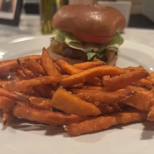 Sweet potato fries s d cheeseburger