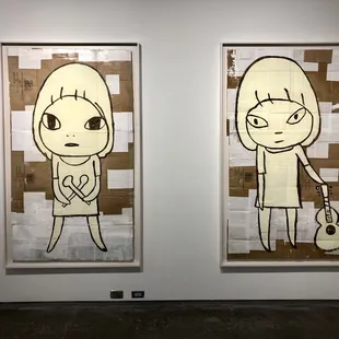 Yoshitomo Nara: Girl with Drumsticks, 2019 and Girl with Guitar, 2019, cardboard! (seen: 05/20/21)