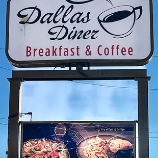 a sign for breakfast and coffee