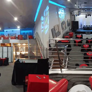 a view of the stage from the top of the stairs