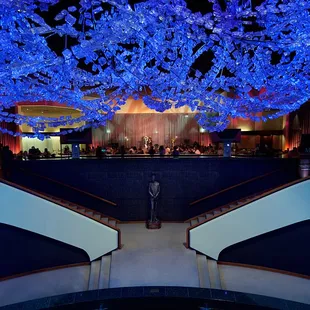 The chandelier and fountain inside the Music Hall at Fair Park.