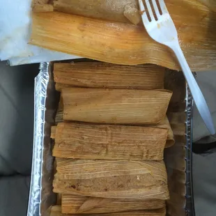 A dozen (minus 1) beef tamales