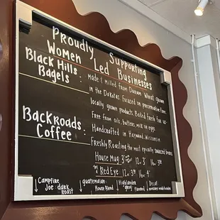 Bagel and coffee menu