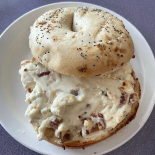 Everything bagel with garlic bacon cream cheese
