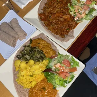 two plates of food on a table