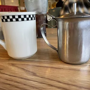 The coffee cup is kind of small so refill often! Half &amp; Half is in this throwback creamer!