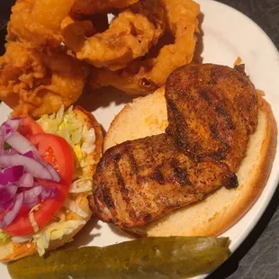 Blackened Chicken &amp; Onion Rings