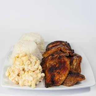 Teriyaki Chicken Plate at Dalu Hawaiian BBQ! Grilled boneless chicken, marinated in our teriyaki sauce, served with macaroni salad and rice