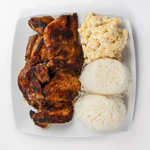 Teriyaki Chicken Plate at Dalu Hawaiian BBQ! Grilled boneless chicken, marinated in our teriyaki sauce, served with macaroni salad and rice