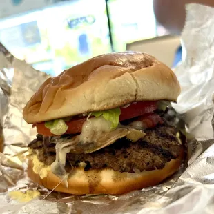 Mushroom bacon, Swiss burger