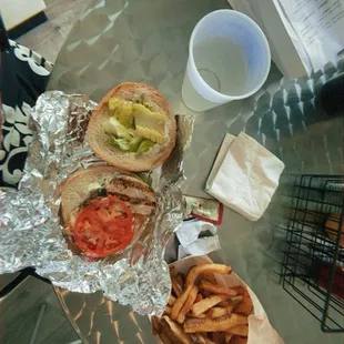 Grilled chicken sandwich and fries