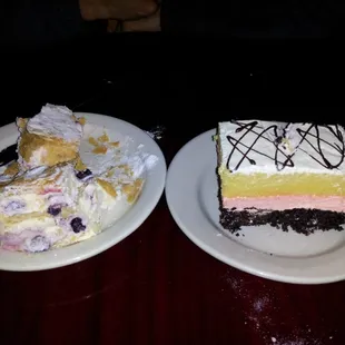 Vegan Blueberry Napoleon (left), Vegan Raspberry Velvet Cake (right)