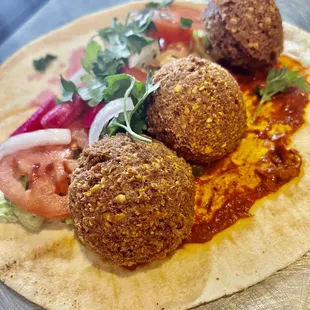 a falafel on a tortilla