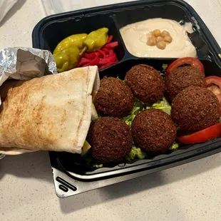 Chicken Wrap and Falafel &amp; Hummus Plate