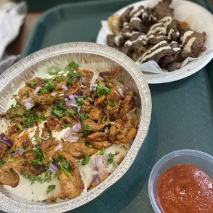 Chicken Shawarma Fatteh and Beef Shawarma Meat