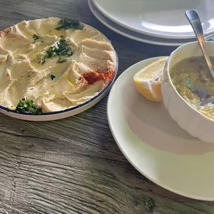Hummus and lentil soup