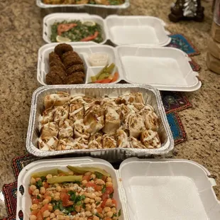 Tabouleh, shawarma rolls, falafel, tabouleh, Biryani.