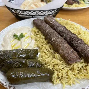 Kifta Platter w/Hummus and Grape Leaves