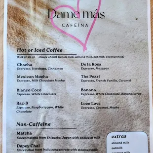 Coffee Menu