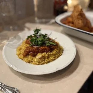 Rice with a cream made of fish and other flavors