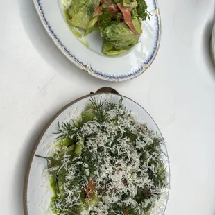 Cucumber and mussels, chilled lobster salad