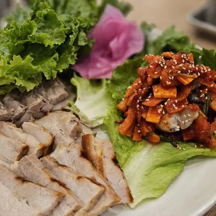 Small Bossam $22.95: Sliced Steam Pork Belly w/ Vegetable