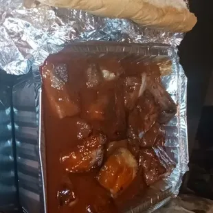 Rib tip garlic bread and fries