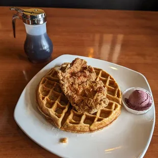 Sweet Potato waffle with blueberry schmeat