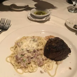 Petite filet with Spaghetti Carbonara