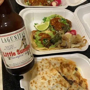 Cabeza quesadilla, tripa taco and al pastor taco