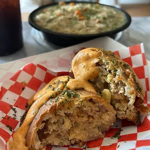 Savory Meat Pies Delicious boudin&amp; egg fried pie! (I eventually added some chicken and dumplings ontop!)