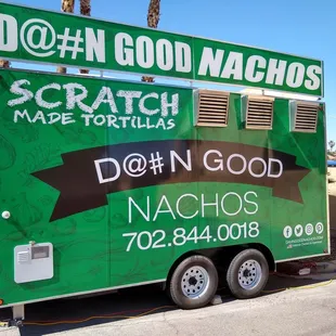 a truck with a sign on it