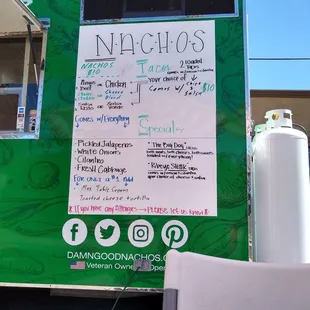 a menu on a food truck