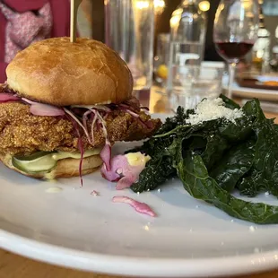 Chicken sandwich + kale salad