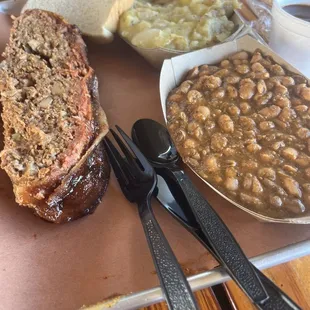 This was the meatloaf special with onion potatoes and pinto beans. Delicious! No bread filling here! All meat!