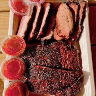 Pork ribs (in focus) and BBQ sauces   @cereus_eats