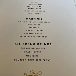 Drink menu
