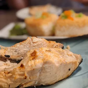 Salmon collar and yaki onigiri with roe