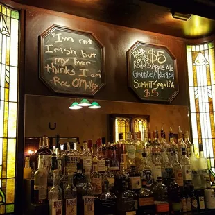 a bar with stained glass windows