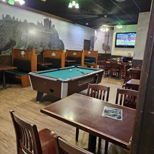 There's one pool table. $2 a game. Quarters only.