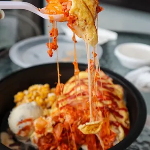 Kimchi and Cheese Omelette Rice @tiffhuangry