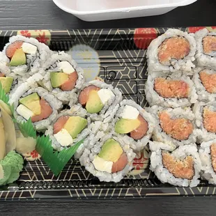 Philly roll (left) and spicy tuna roll (right)