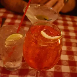 martini, gin and tonic and aperol spritz