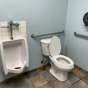 Urinal and toilet in the mens bathroom