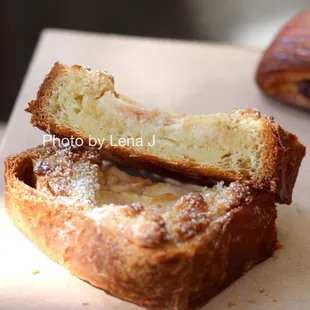 Inside of Pear Bostock ($5.50) - twice baked croissant bread w almond frangipane, oat streusel, and sliced pears. I like the frangipane.