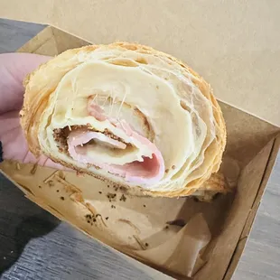 Under proofed ham and cheese croissant